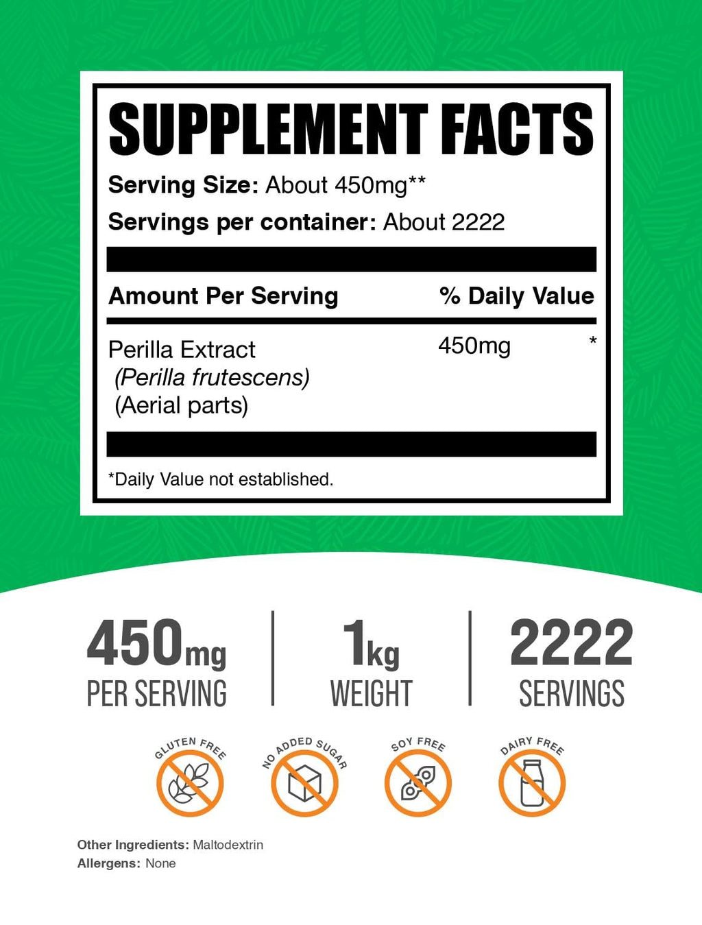 BulkSupplements.com Perilla Extract Powder - Perilla Frutescens Supplement, Herbal Supplement - Vegan & Gluten Free, 450mg per Serving, 1kg (2.2 lbs) (Pack of 1)