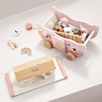 Joyreal Pink Wooden Noah's Ark Toy for 1 Year Old Baby Girl Baptism Gifts