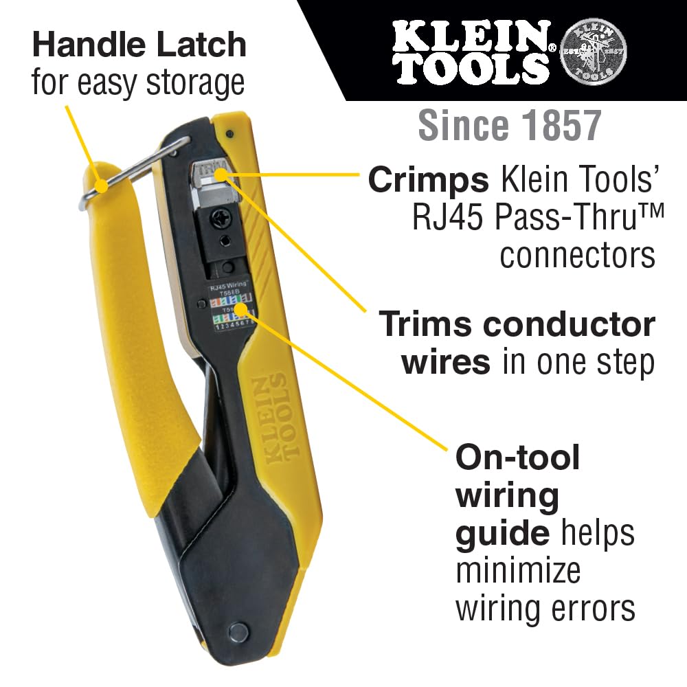 Klein Tools 80093 Cable Tester, VDV LAN Kit with LAN Tester, Pass Thru Crimper, CAT6/CAT5e Plugs and Strain Relief Boots, 5-Piece