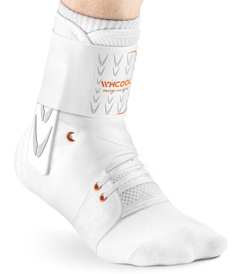 WHCOOL Slim-Fit Ankle Brace for Sprained Ankle, Quick Lace Up Ankle Support for Women Men with 2 Auto-Shaped Pads, Air Fabric Cool Ankle Stabilizer for Injury Recover, Running,Sports,White，XL