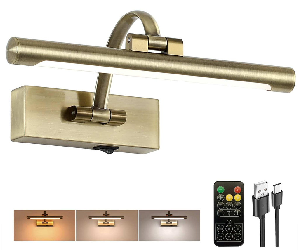 Tassuowell Wireless Picture Lights for Wall,12 Inch Battery Operated Picture Light,3CCT Dimmable Lights for Pictures on Wall with Timer and Remote for Display Photo Frame (Antique Bronze, 12inch)