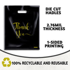 MLAFLY Thank You Bags for Business Small, 100 Pack Plastic Shopping Bags for Small Business, Merchandise Bags for Packaging Products, Retail Boutique Bags for Wholesale (Black,Medium(12x15))