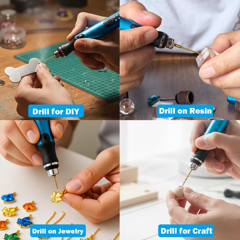 3-Speed Cordless Mini Drill Pen With 10 Small Drill Bits,Rechargeable Electric Hand Drill Pin Vise,Resin Drill Set For Jewelry Making, Resin, Plastic, Wood, Keychains DIY (BLUE)