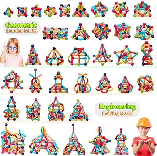 COUOMOXA Magnetic Sticks STEM for Kids: 3 4 5 6 7 8+ Year Old 110pcs Educational Magnetic Construction Set - Learning Toy for 3-12 Kids Classroom Home - Birthday Gift for Boys Girls