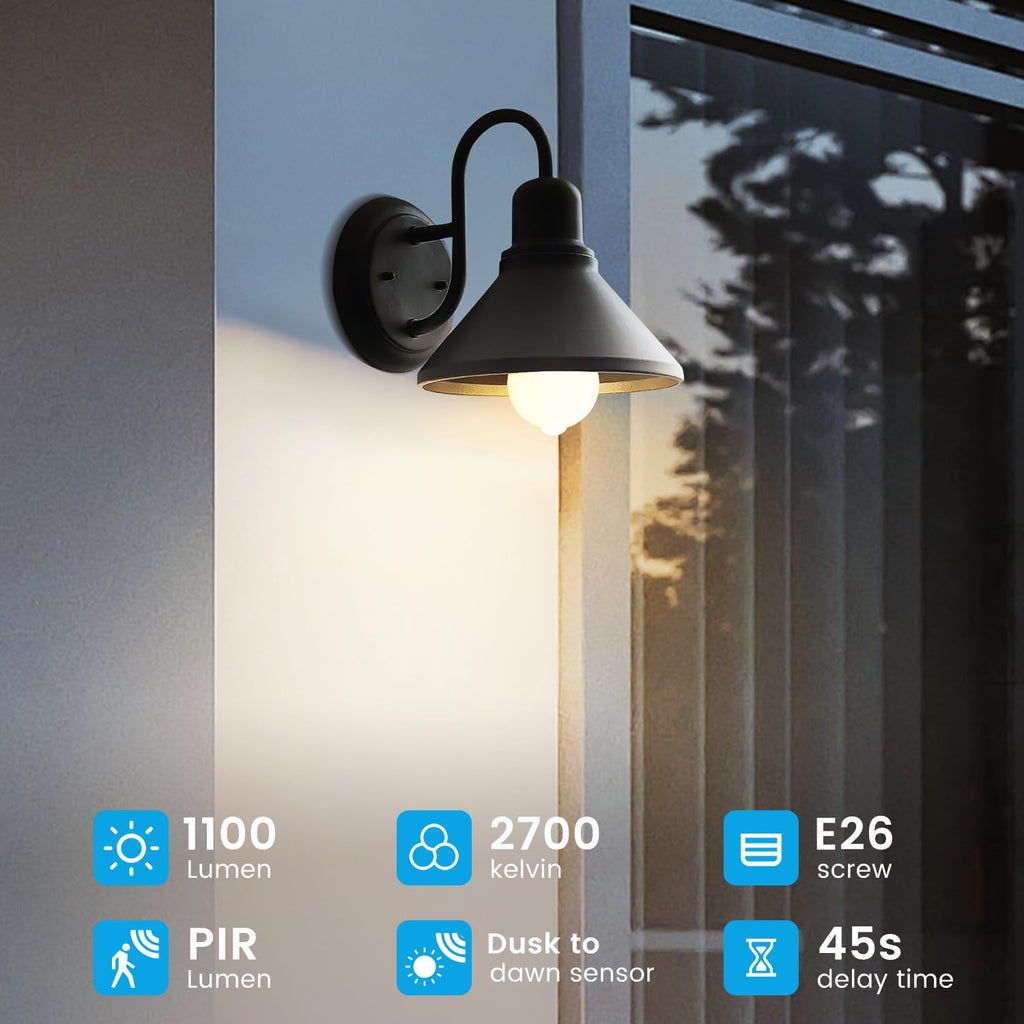 Aovpex Motion Sensor Light Bulbs, Dusk to Dawn, 13W 100W Equivalent, Movement Activated Security LED Bulb, 2700K Warm White, for Outdoor Indoor, Porch Garage Basement Hallway Closet, 4 Pack