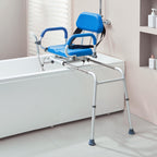 VEVOR Sliding Tub Transfer Bench with 360 Degree Swivel Seat, Sliding Shower Chair with Pivoting Armrest & Padded Seat and Safety Belt, Height Adjustable Bath Chair for Elderly Disabled, 330LBS