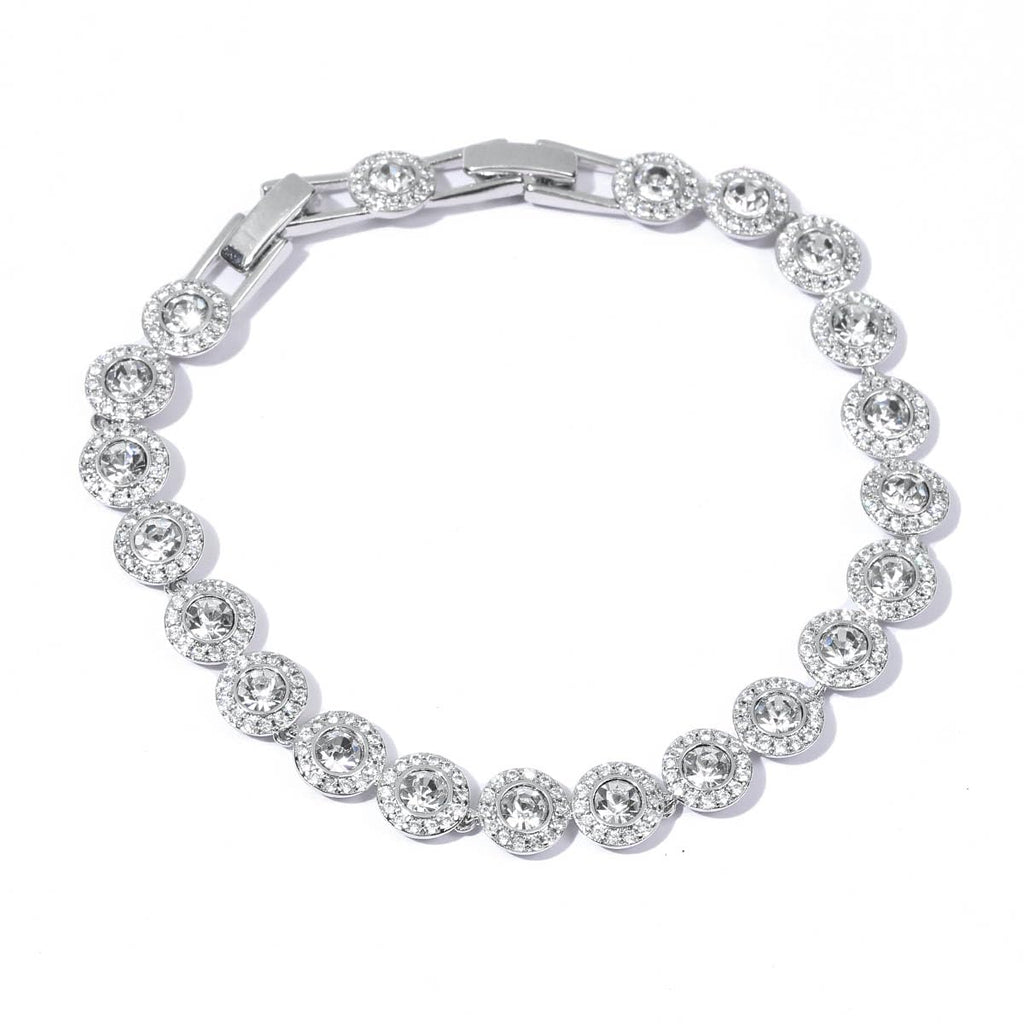 ZOEY Angelic Tennis Bracelet - 18K White Gold Plated 7.3-8.3in, 8mm (1/3 inch) Wide with Detachable Extender, Adjustable Women's Jewelry