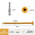 Fmjdnls Deck Screws 3 Inch, Wood Screws #9×3, 200 Pcs, Tan Rust Resistant Epoxy Coated, Outdoor Decking Screws, Torx/Star Drive Head Deck Screw, T25 Star Bit Included, for Timber, Fence