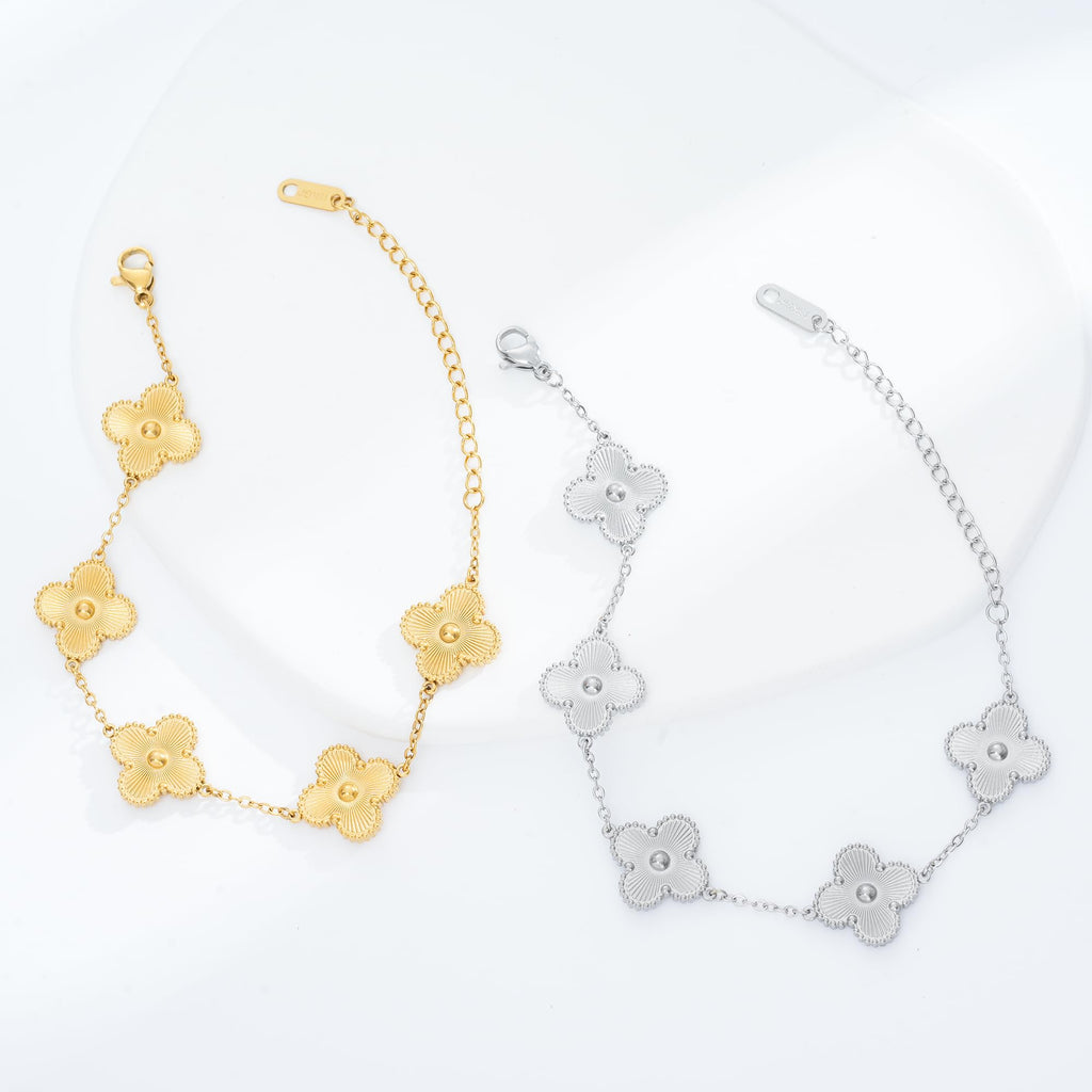 Acicihenn Waterproof Four-Leaf Clover Bracelet, Adjustable Link Double Sided Jewelry, Lovely Fashion Jewelry Gift for Women Gold Bracelet + Silver Bracelet