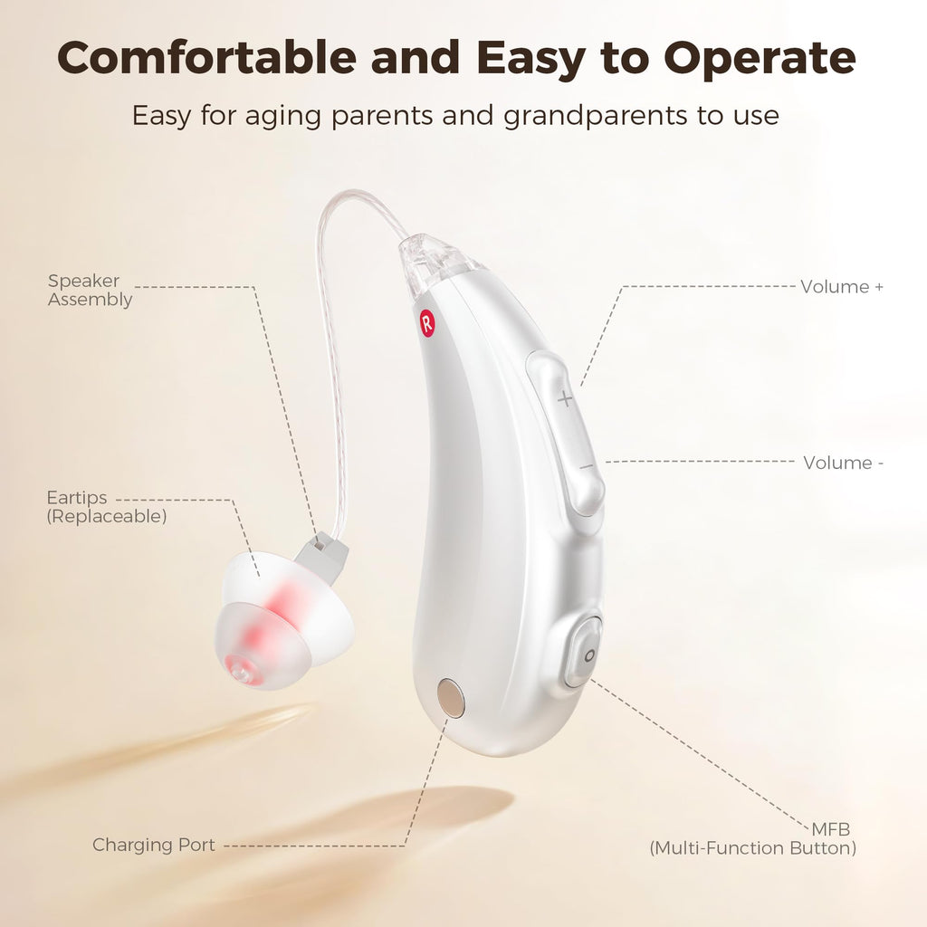 Hearing Aids for Seniors,Hearing Aids with Bluetooth, Rechargeable Hearing Aids with LED Digital Display, FSA&HSA Eligible, Intelligent Noise Cancellation, 5 Levels of Volume Adjustment, Hearing Amplifiers with APP, Easy to Use and Clear Sound