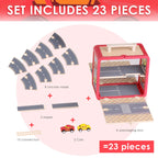 UDEAS Wooden Toy Car Set for Toddlers, Car Track and Parking Garage Playset, Toy Vehivle Set with Blocks Storage Box for Kids Boys and Girls