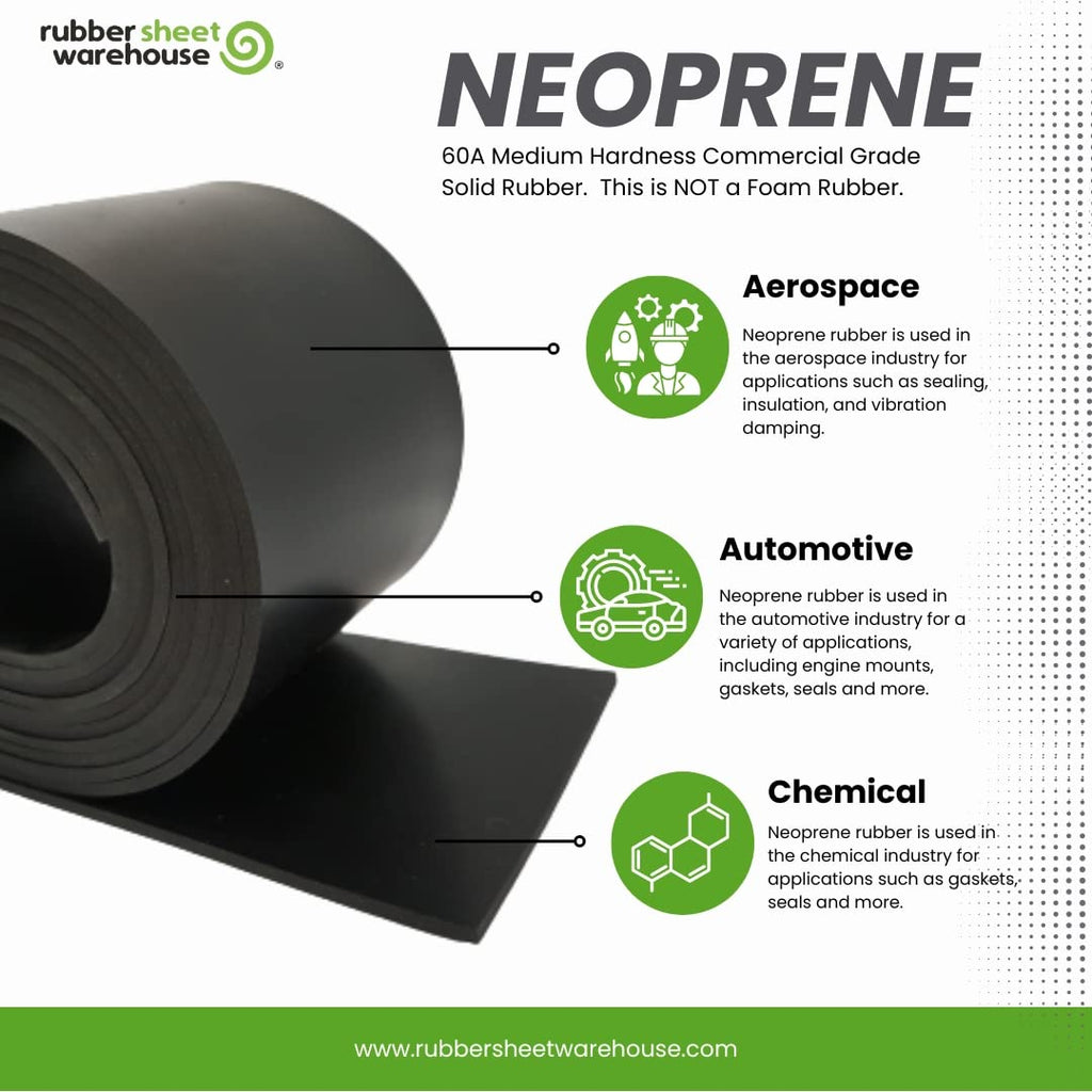 Neoprene Rubber Sheet, Rolls, Strips 3/32" (.093") Thick x 10" Wide x 10' Long Solid Rubber