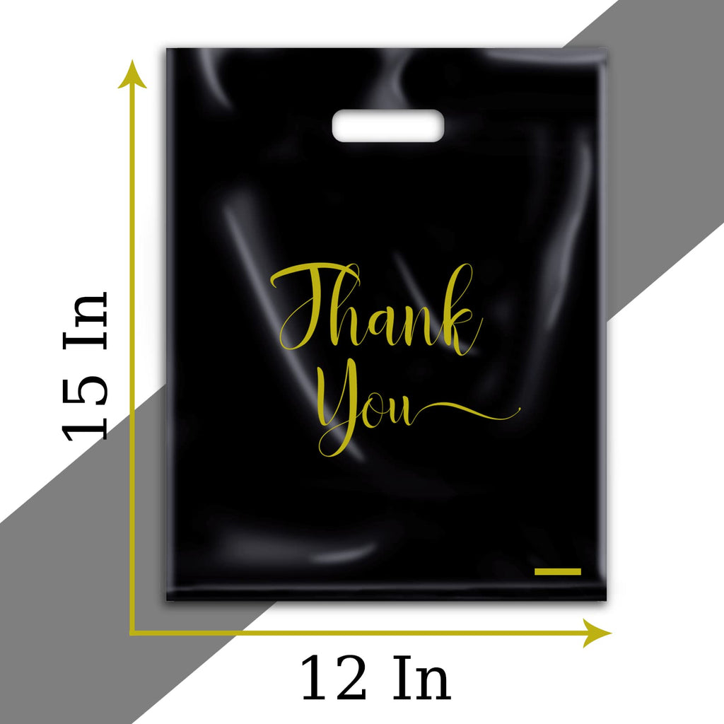 MLAFLY Thank You Bags for Business Small, 100 Pack Plastic Shopping Bags for Small Business, Merchandise Bags for Packaging Products, Retail Boutique Bags for Wholesale (Black,Medium(12x15))