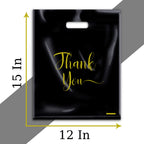 MLAFLY Thank You Bags for Business Small, 100 Pack Plastic Shopping Bags for Small Business, Merchandise Bags for Packaging Products, Retail Boutique Bags for Wholesale (Black,Medium(12x15))