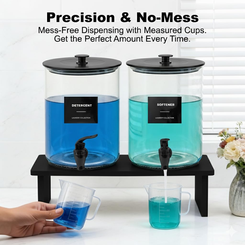 Glass Laundry Detergent Dispenser for Laundry Room Organization-2 Black