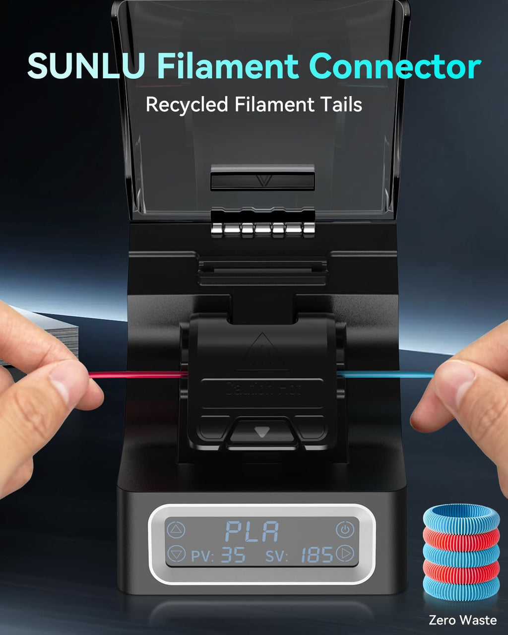 SUNLU Official Filament Connector, Fast Heating Filament Splicer for 3D Printer Filament 1.75mm, Up to 240°C, Compatible with PLA PETG TPU ABS PA Nylon, Easy to Use, Pack with 200PCS PTFE Sleeve