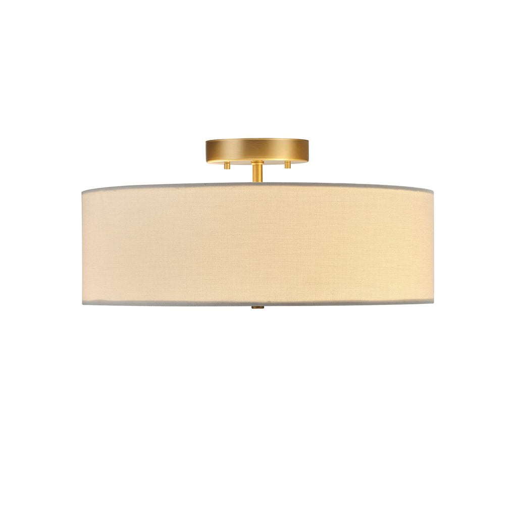 Globe Electric 2-Light Flush Mount Ceiling Light, Matte Brass Finish, White Linen Shade, E26 Base, Dimmable, Minimalist Home Lighting, 60998