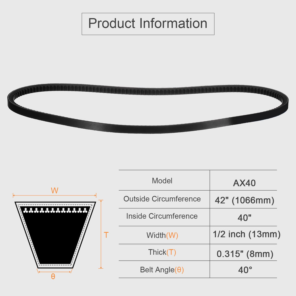 uxcell AX40 EPDM V-Belt,Industrial Rubber V Belt 1/2" Wd x 40" Inside Circ