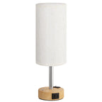 Touch Bedside Table Lamp with Memory - Stepless Dimmable Lamp for Bedroom, Small Nightstand Lamp with Dual USB Charging Ports and AC Outlet, Wood Night Light, Desk Lamp for Nursery, Living Room, Dorm