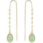 Aqua Green Dangle Earrings for Women - Long Boho Faux Druzy Threader Drops