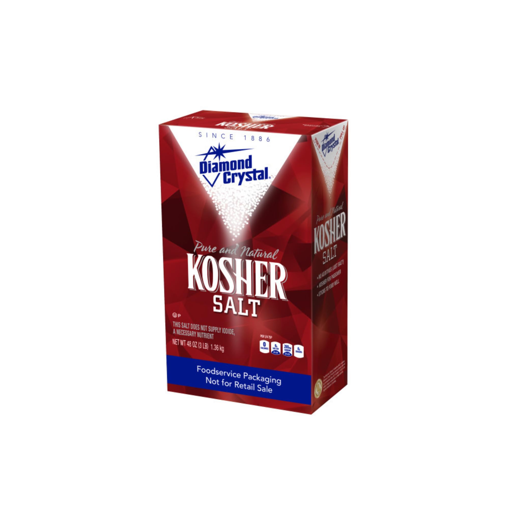 Diamond Crystal Kosher Salt – Full Flavor, No Additives and Less Sodium - Pure and Natural Since 1886 (Restuarant Pack) - 3 Pound Box