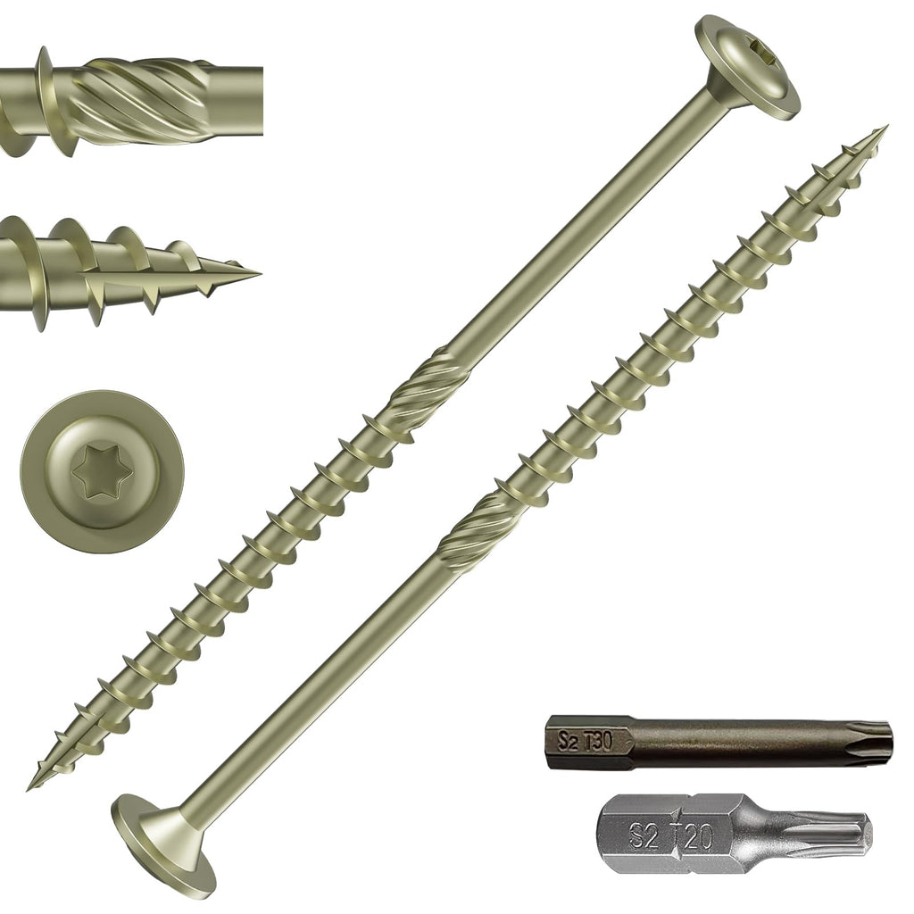 Wensilon (2 lbs)#12 x 6 Yellow Lag Screws, Structural Wood Screw, Heavy Duty Construction Screw, Rust Resistant, Washer Head, Black Coated Exterior Wood Screws, Star Drive with Bit