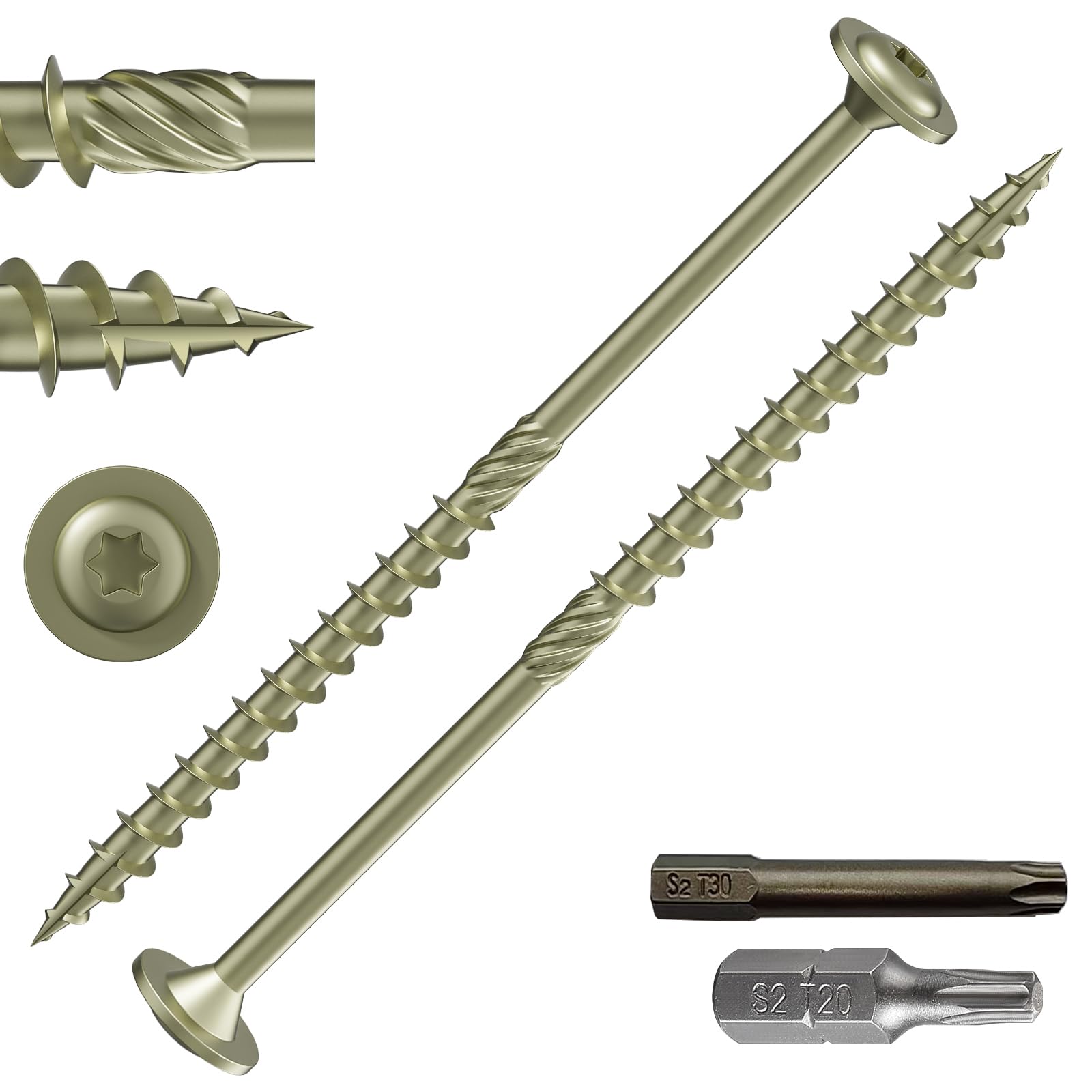 Wensilon (2 lbs)#12 x 6 Yellow Lag Screws, Structural Wood Screw, Heavy Duty Construction Screw, Rust Resistant, Washer Head, Black Coated Exterior Wood Screws, Star Drive with Bit