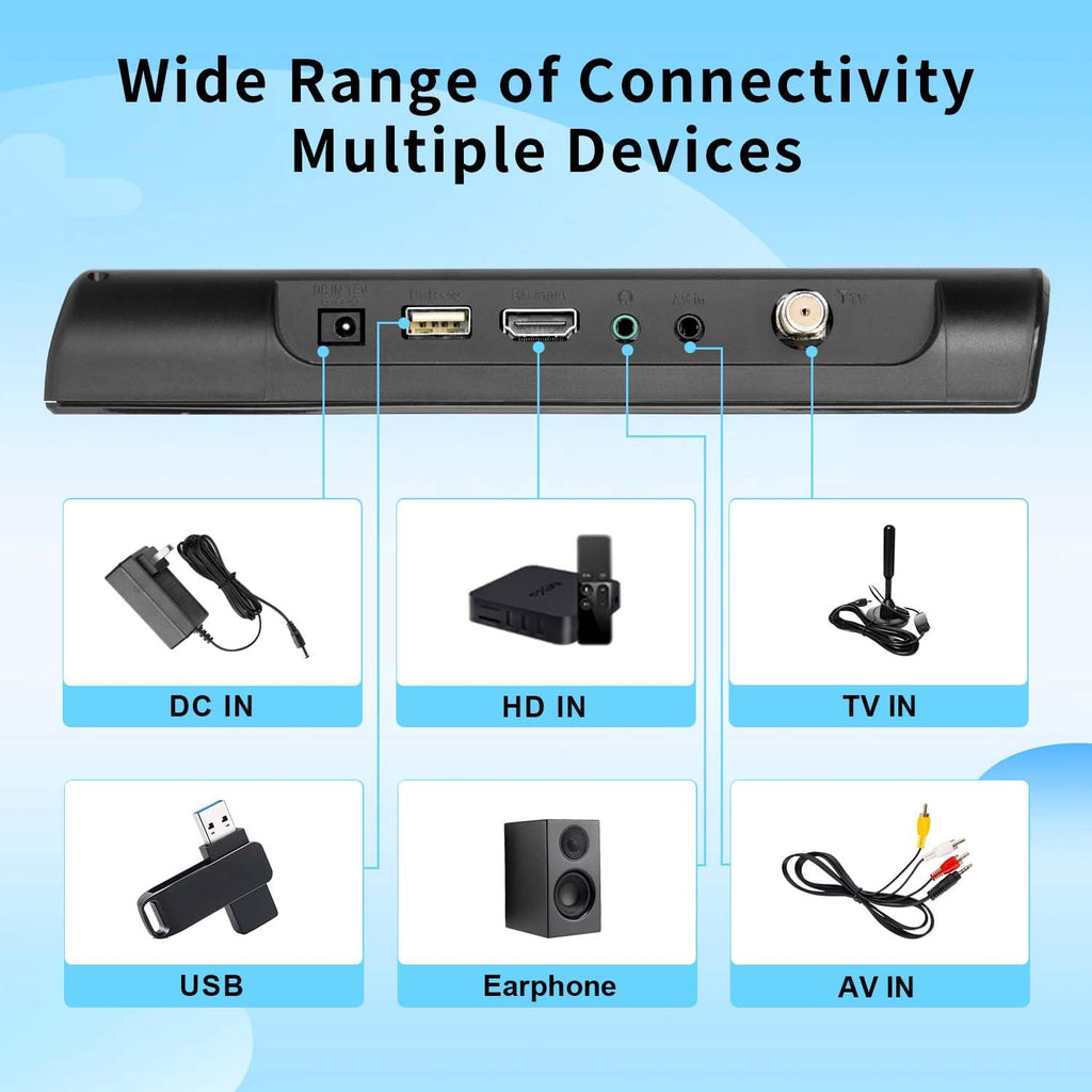 Feihe 12 Inch Small TV, Portable TV with HD Display, Antenna,HDMI,AV,USB Ports, Built-in Digital Tuner and Compact Design for Kitchen, RV, and Travel