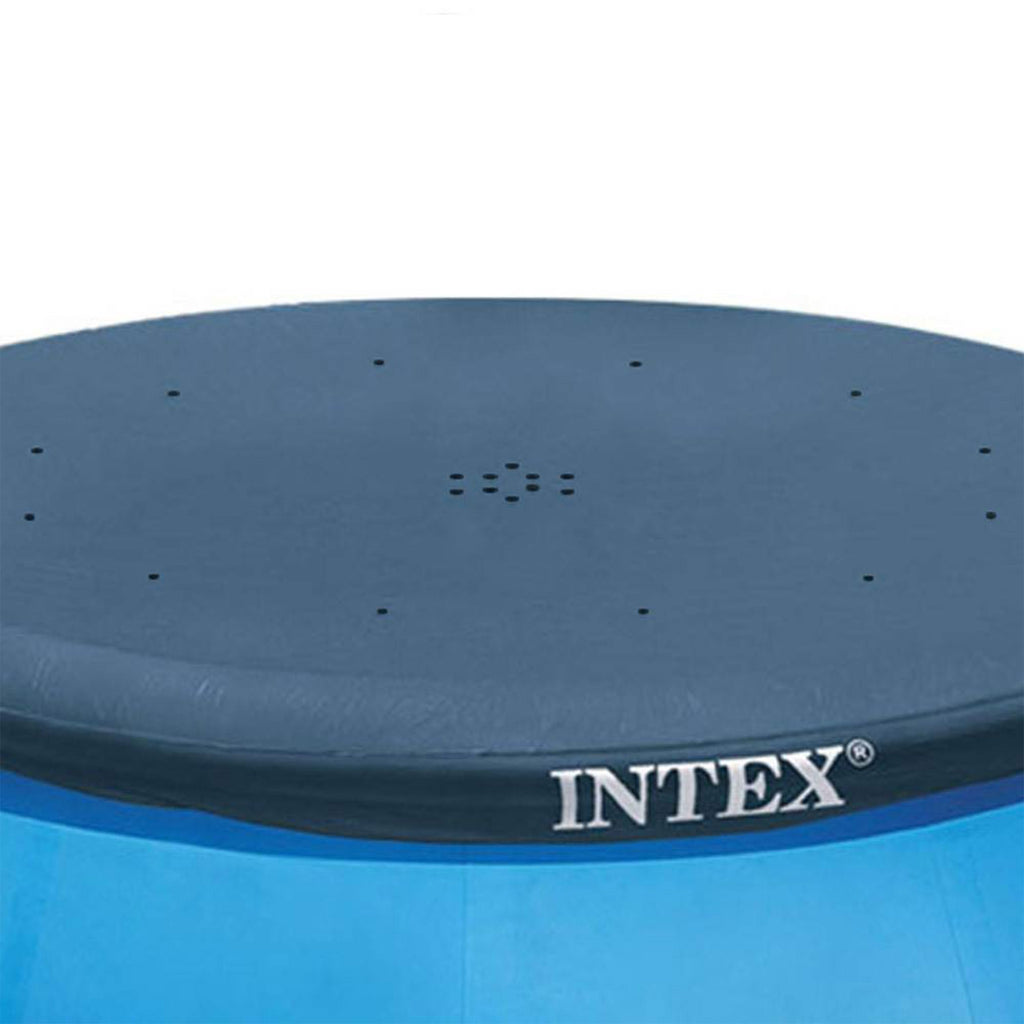 INTEX 28021E Pool Cover: For 10ft Round Easy Set Pools – Includes Rope Tie – Drain Holes – 12in Overhang – Snug Fit