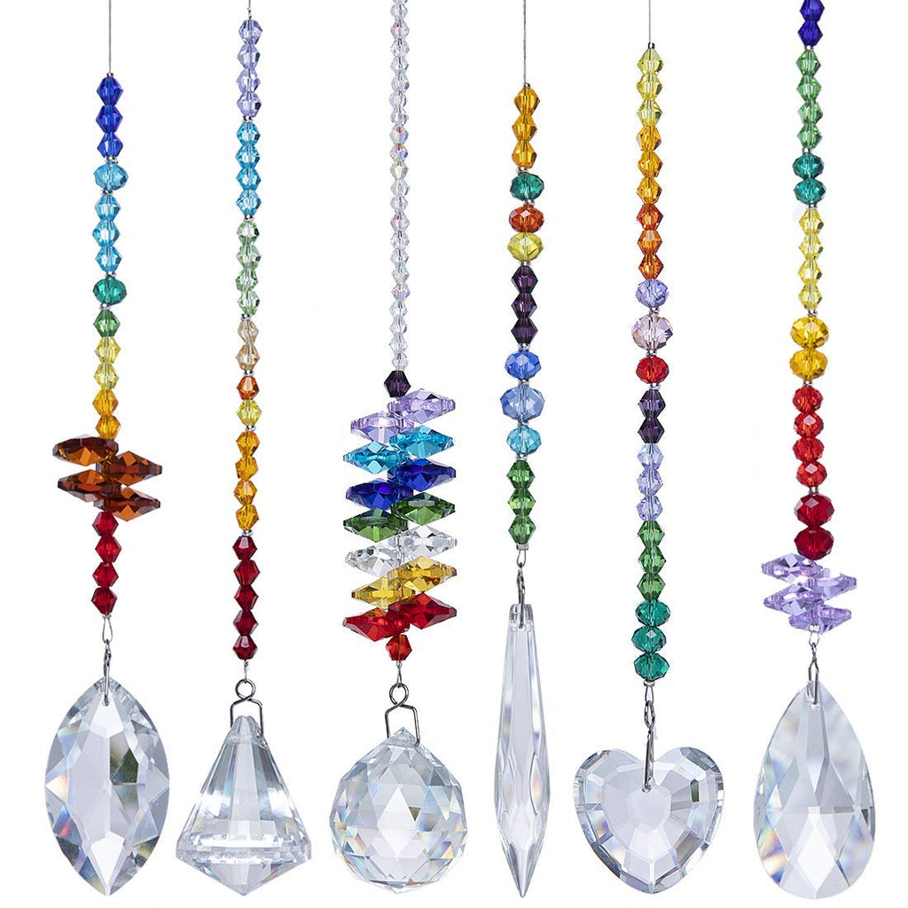 6 Pcs Colorful Crystal Prism Pendants Chandelier Window Suncatcher Decor