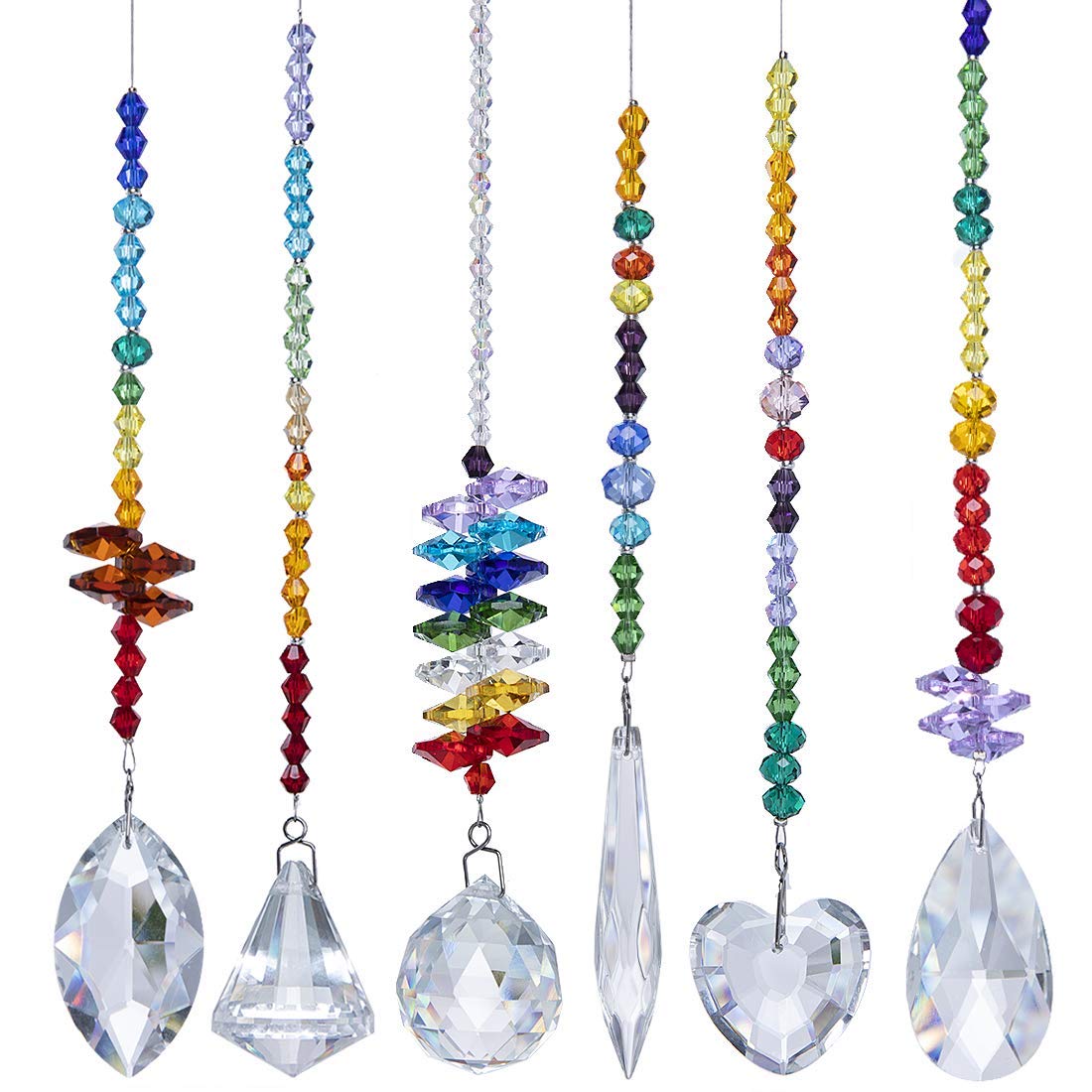6 Pcs Colorful Crystal Prism Pendants Chandelier Window Suncatcher Decor