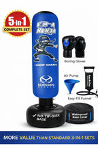 Marwan Sports 5-in-1 Kids Punching Bag Set with Gloves, Pump & Funnel – 63” Inflatable Boxing Bag for Kids 4-12, Durable PVC, Fast Rebound, Waterproof Base Cover with Handles, Gift for Boys & Girls
