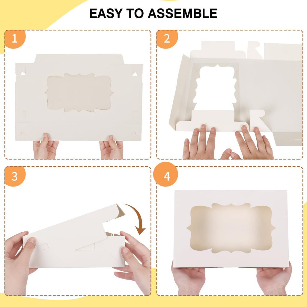 TOMNK 60pcs Cookie Boxes with 3 Style Window, 12x8x2.5in White Bakery Boxes