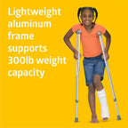 Medline Youth Aluminum Guardian Crutches for Kids, Adults & Seniors 4’6”–5’2”Tall, Walking Aid for Reliable Balance, Comfortably Holds Up to 300 lbs.