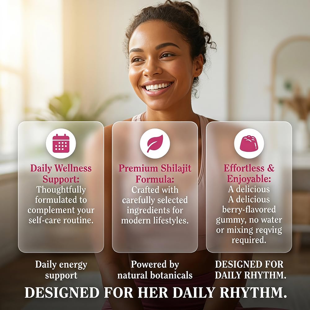 Vlsdoin Bloomin Shilajit Gummies for Women, Feminine Wellness Supplement, with Daily Mood, Herbal Berry Gummies, 60 Gummies