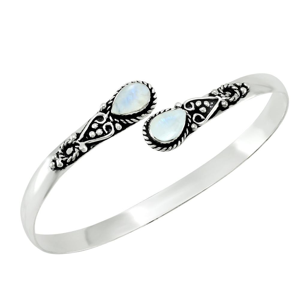 925 Silver Plated Natural Moonstone Cuff Bracelet for Women