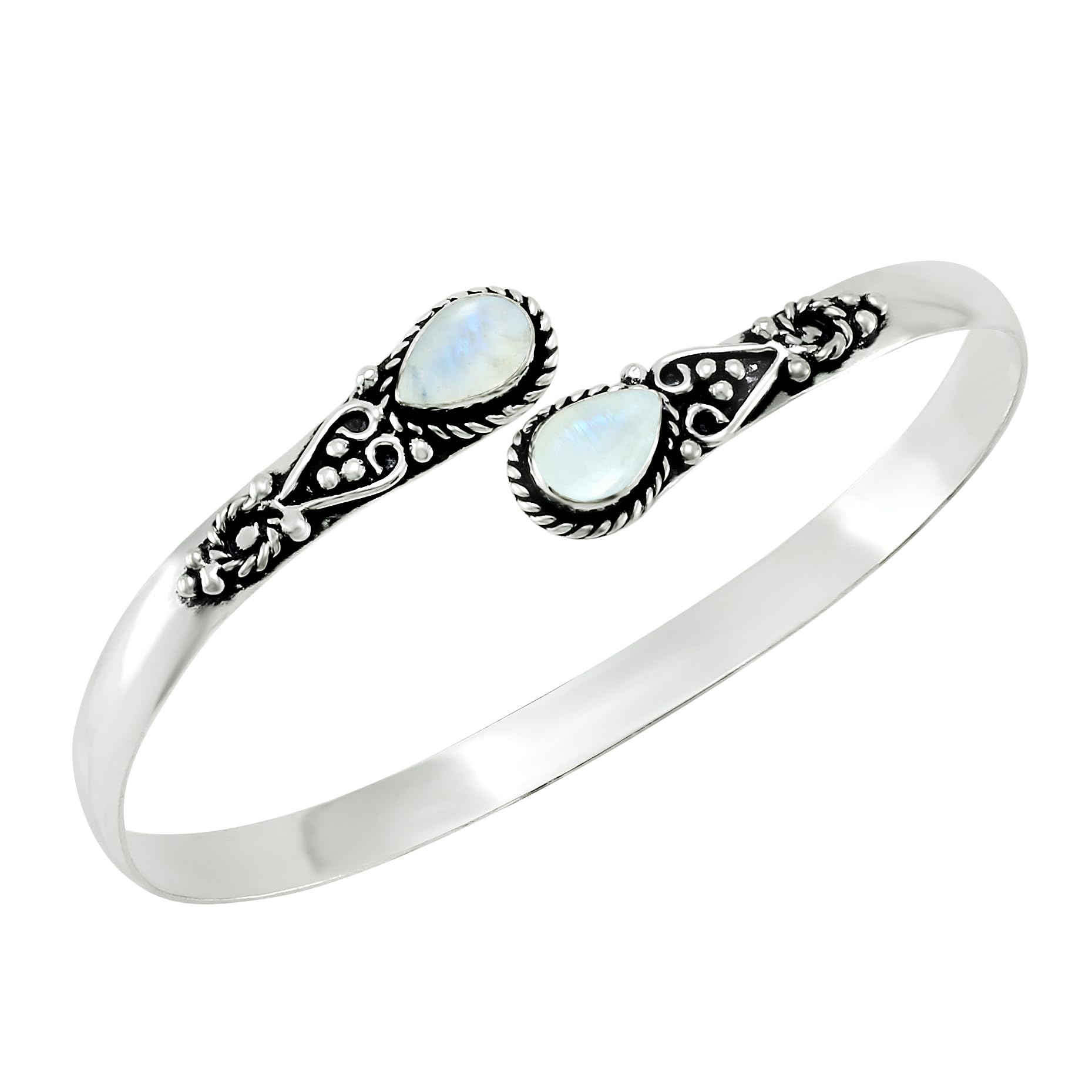 925 Silver Plated Natural Moonstone Cuff Bracelet for Women