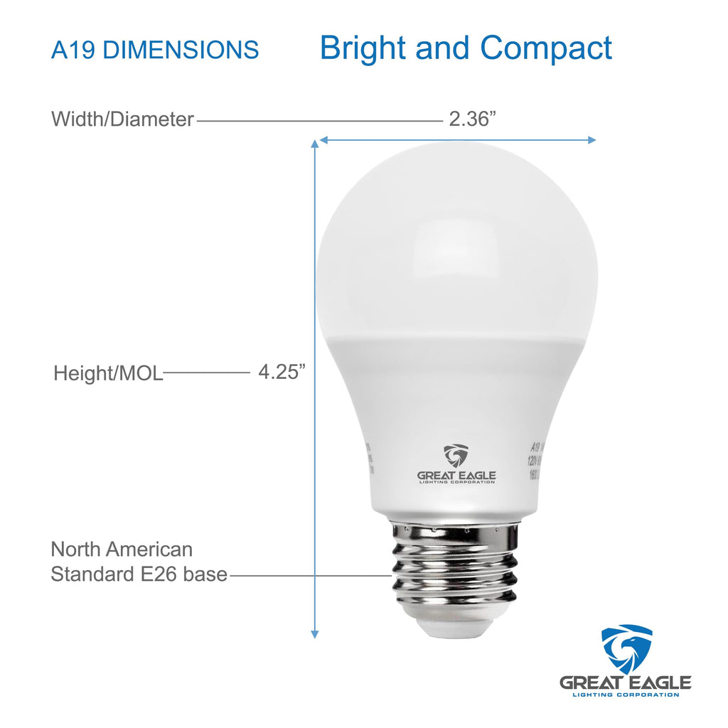 Great Eagle A19 Led Bulbs 75 Watt Equivalent - UL Listed - Cool White 4000K 75 Watt Led Light Bulbs - Non Dimmable - Standard Replacement (6 Pack)
