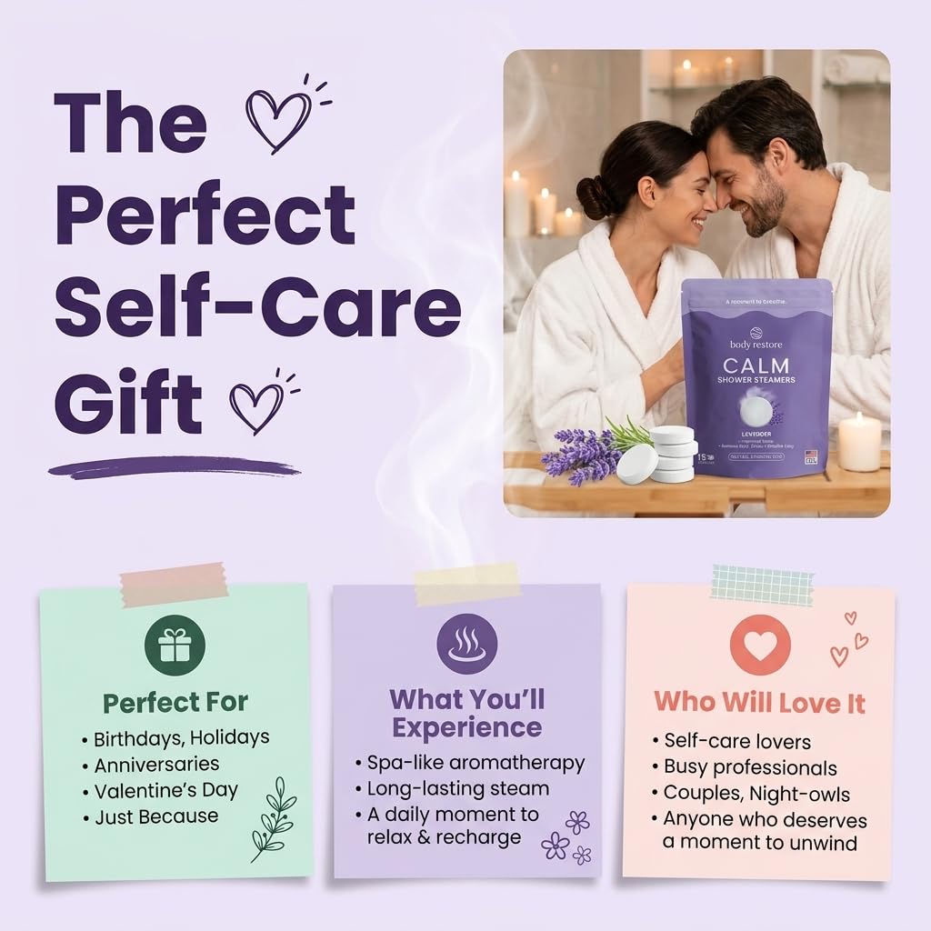 BodyRestore Shower Steamers Aromatherapy, Self Care Gifts, Calm 15 Pack