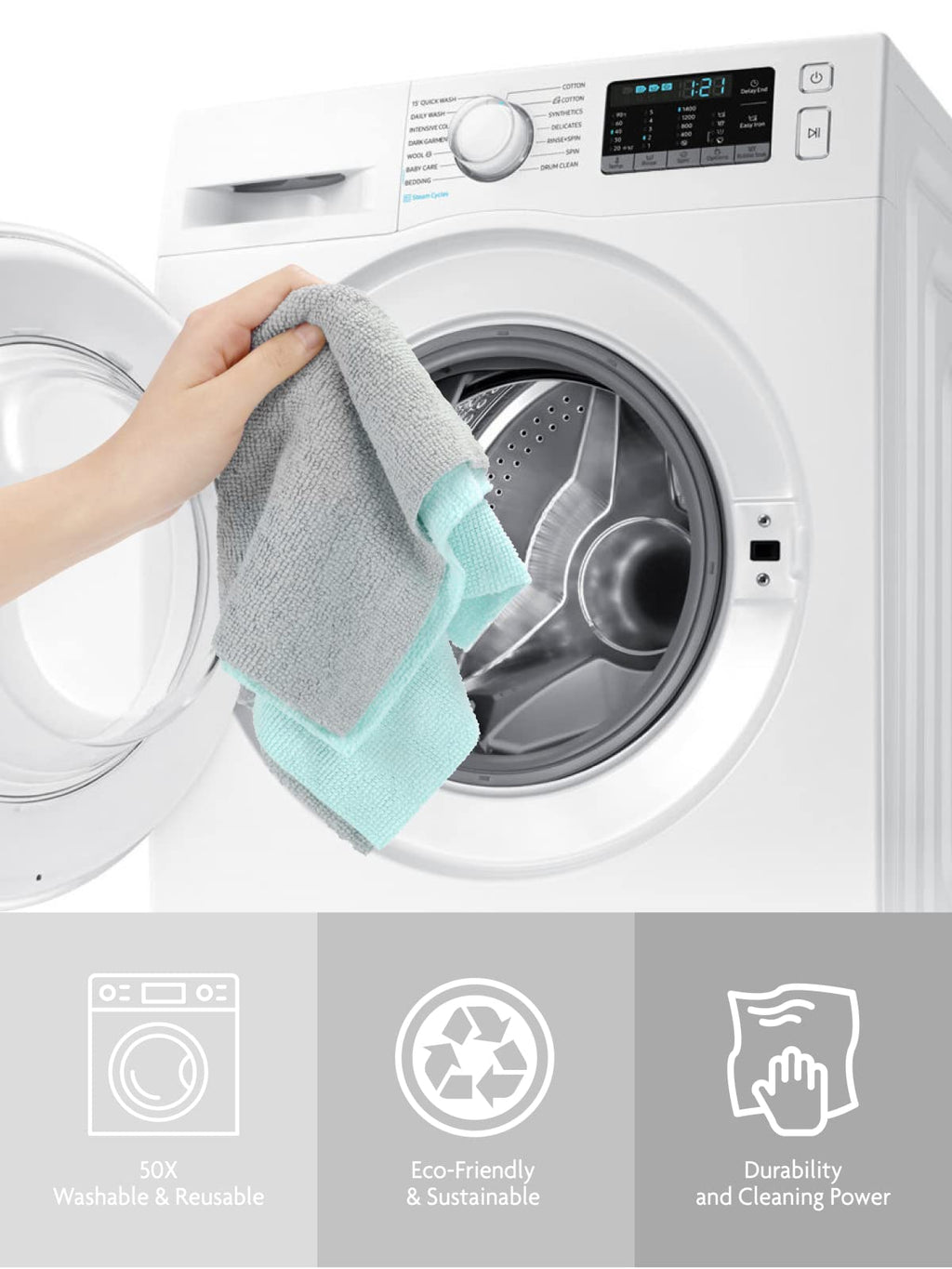 Fantasticlean Microfiber Cleaning Cloth Roll -40 Pack, Tear Away Microfiber Towels, 12" x 12", Reusable, Washable, Scratch Free, Ultra Absorbent Dishcloth for All-Around Cleaning Supplies (Blue)