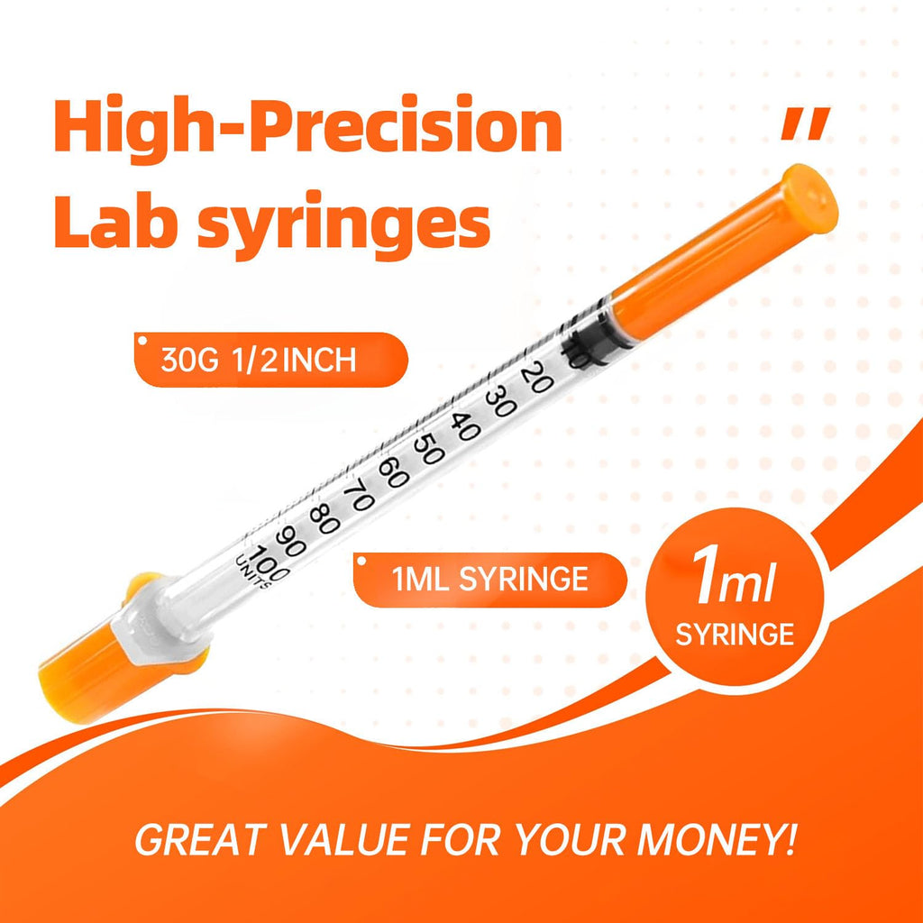 1ml Syringe with 30G 1/2-Inch(12.7mm), Individually Wrapped, 100-Pack Scientific Lab Syrings