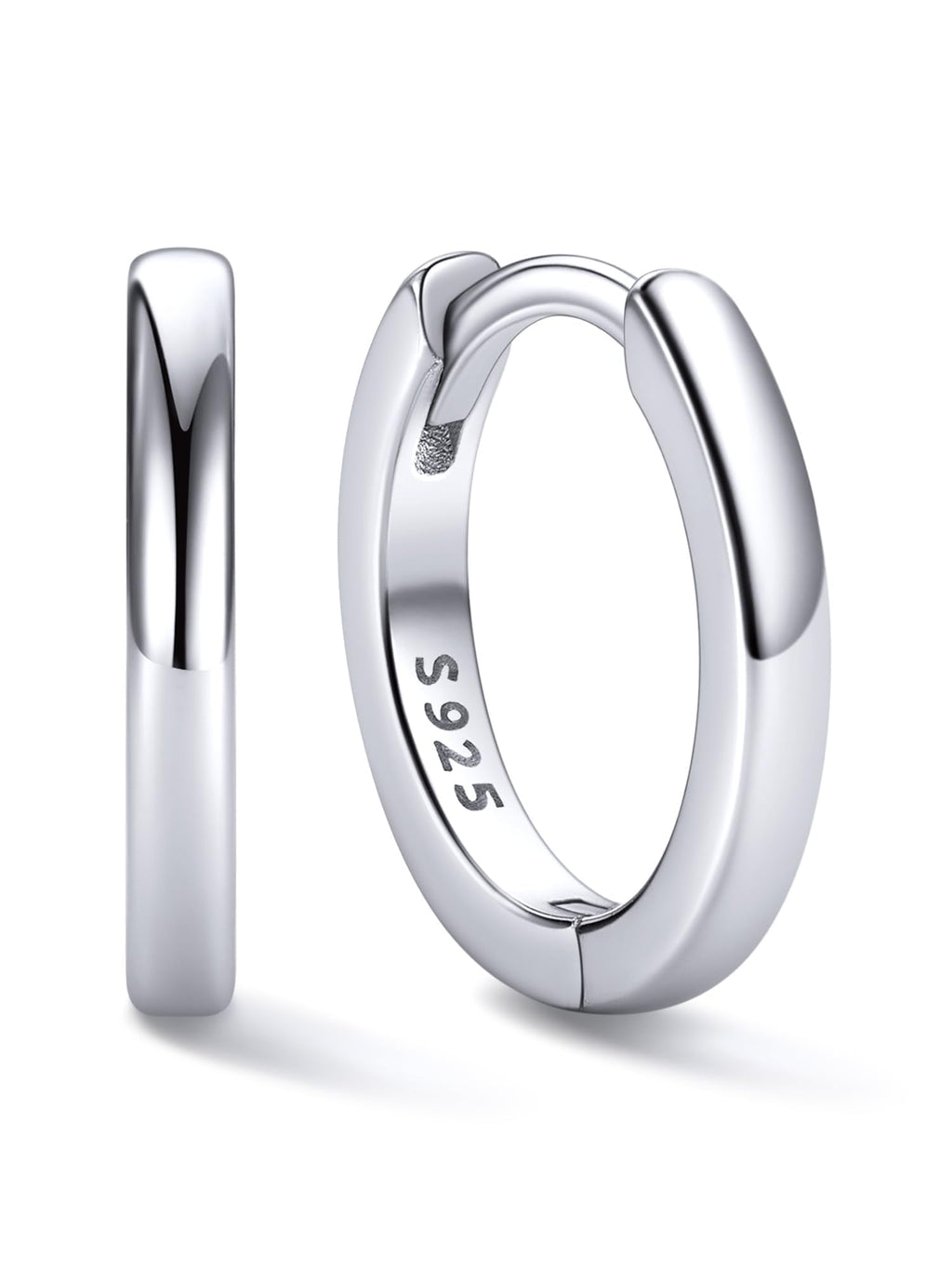 ChicSilver 925 Sterling Silver Huggie Hoop Earrings for Women Hypoallergenic White Gold Plated Cartilage Earrings Silver Huggies Earrings for Women 10MM