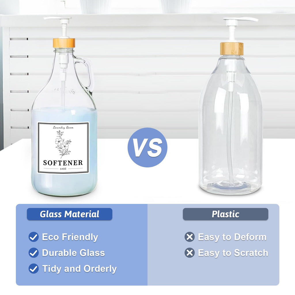 LIKAJON 2 Pcs Glass Laundry Detergent Dispenser Bottle, 64 oz