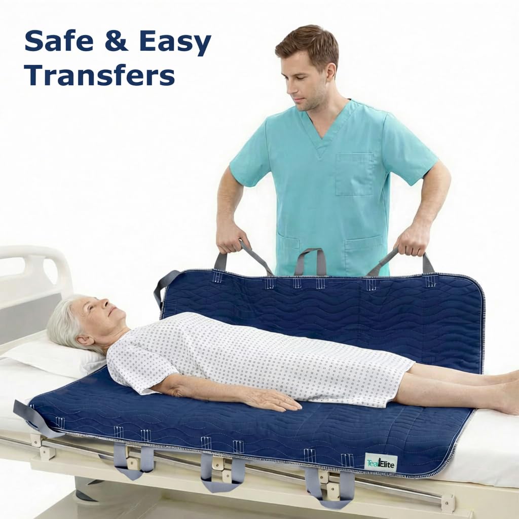 Teal Elite Washable Positioning Bed Pad with 8 Reinforced Handles – 34"x52" Waterproof, Quick-Dry, Absorbent Underpad for Elderly Care, Turning, Lifting & Incontinence Protection