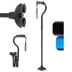 Medline Offset Folding Cane, 4-Point Base with Cushioned Gel Handle, Supports up to 350 lbs, Black