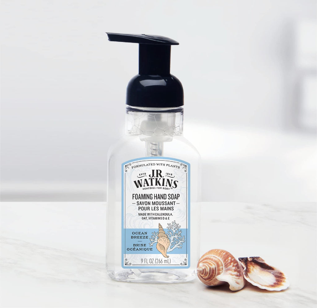 J.R. Watkins Foaming Hand Soap with Pump Dispenser, Moisturizing Foam Hand Wash, Alcohol-Free, Cruelty-Free, brise marine, 9 fl oz, 3 Pack