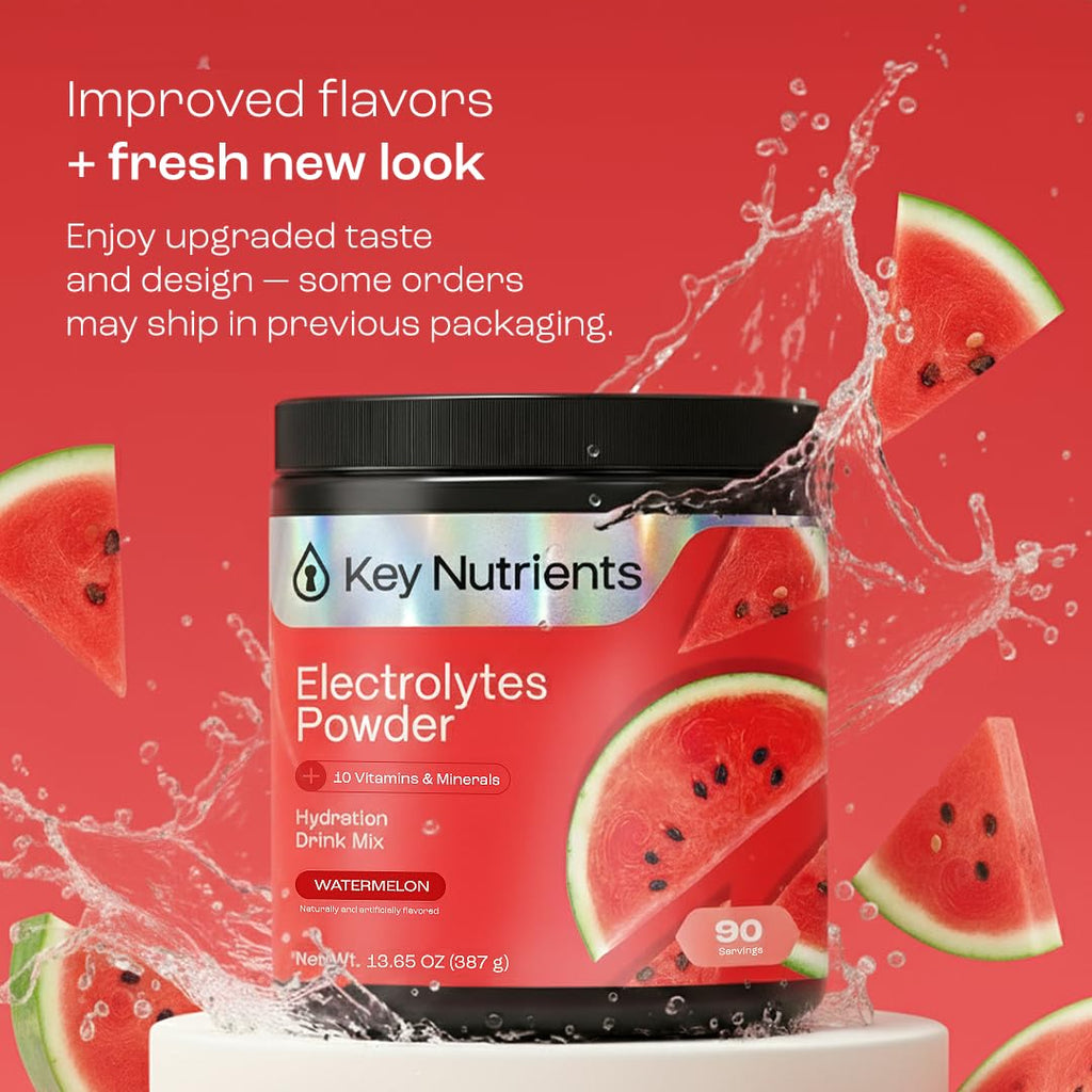 KEY NUTRIENTS Multivitamin Electrolytes Powder No Sugar for Recovery - Refreshing Watermelon Electrolyte Powder - Hydration Powder - No Calories, Gluten Free Electrolytes Powder - 90 Servings