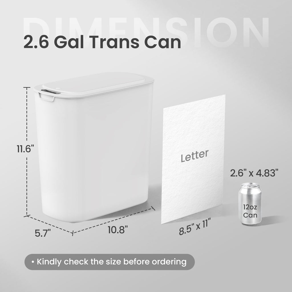 Cesun Automatic Motion Sensor Bathroom Trash Can with Lid, 2.6 Gallon Touchless Trash Bin, Smart Plastic Slim Garbage Can Small White Wastebasket for Toilet, Office, rv, Bedroom, Living Room