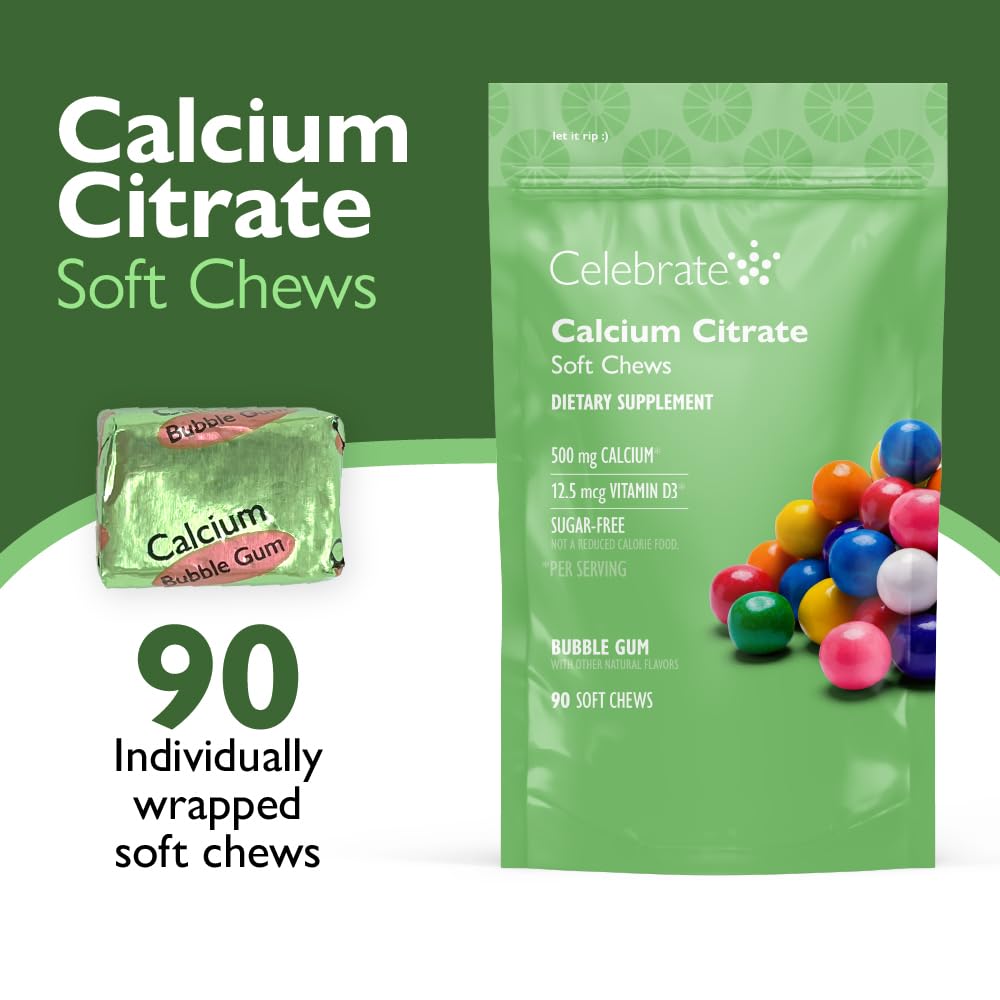 Celebrate Vitamins Bariatric 500mg Calcium Citrate Soft Chews with 500 IU Vitamin D3 – Essential for Gastric Bypass Patients & Bone Health - Sugar & Gluten Free, Chocolate (90 Chews)