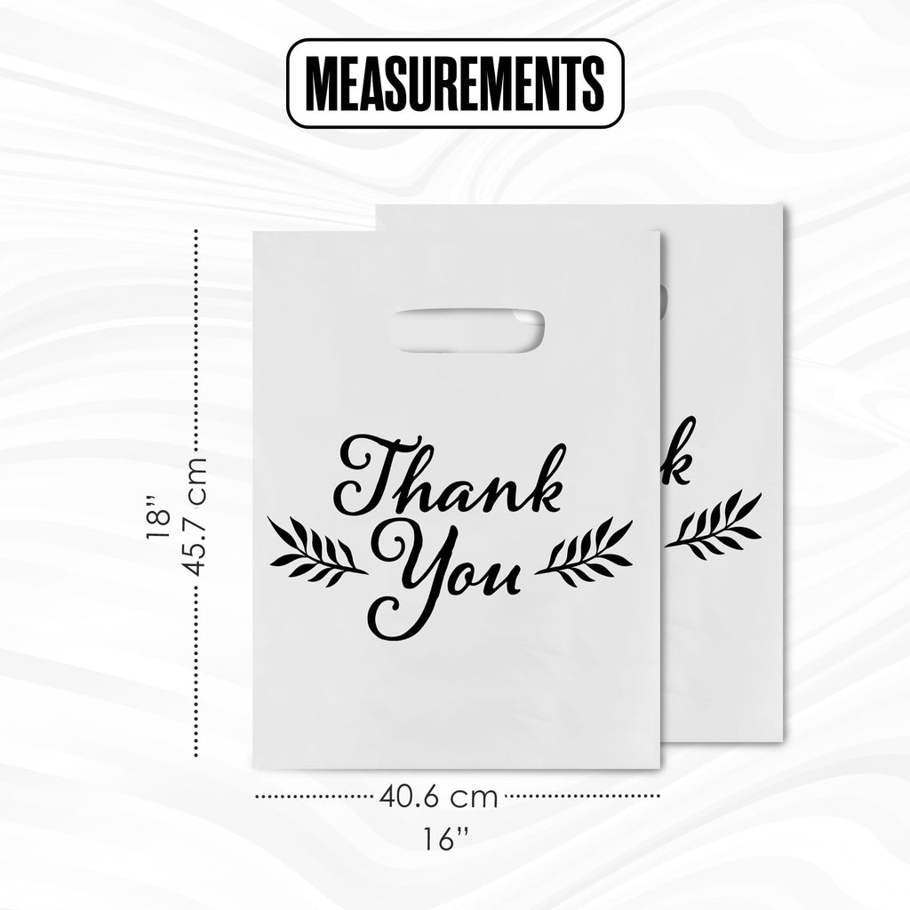 Houseables Thank You Bags, Merchandise Bags, With Handles, Plastic, For Shopping, Retail, Gift, Small Business, Boutique, Store, Customers, Product, Vendor, Events, Holiday, White, 16”x18”, Bulk 500PK